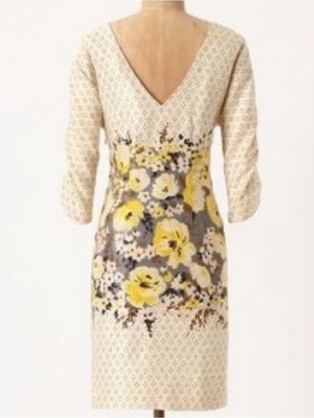 Anthropologie Meadow Rue "Peppered Plena" Cream and Yellow Floral V-Neck Sheath